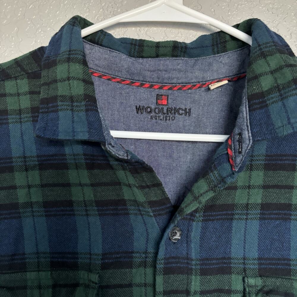 Woolrich Men's Flannel Shirt Plaid, Long Sleeve, Button-Up, Green/Blue, Size XXL